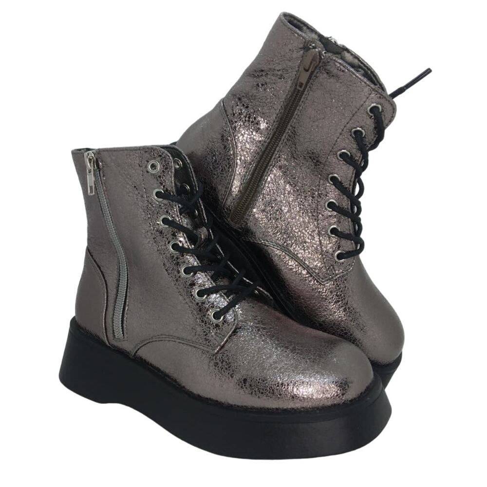 STEVE MADDEN New Womens Designer Pewter Glitter Combat Boots w/Zipper - Size: 4